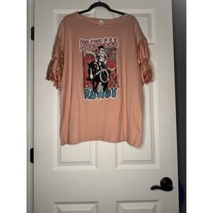 Lucky And Blessed  Short Sleeve Graphic Top  Fringe Sleeve Reckless Rowdy  2x